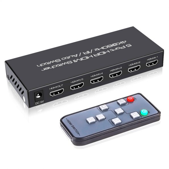 Premium 5 Ports 4k 60hz Hdmi2 0 Switch With Ir Remote 5 In 1 Out Uhd 4k Hdmi Switcher Support Hdr 10 Hdcp 2 2 Dolby Vision Atmos Freesync Auto Switching 18gbps Cec 1080p 3d Black